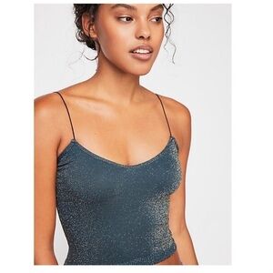 Free People Skinny Strap Seamless Brami Cropped Tank Top Green Blue Metallic